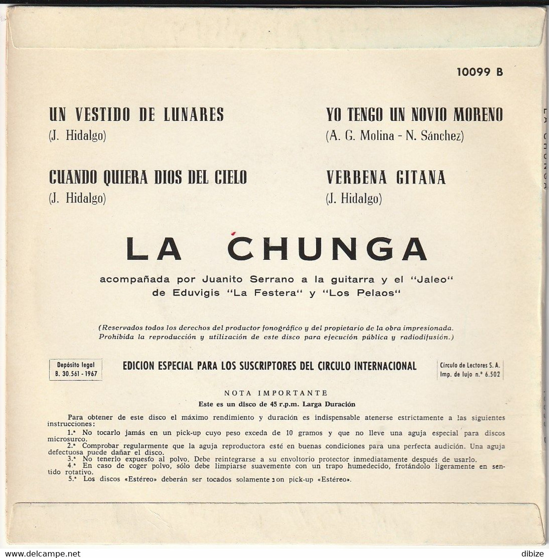 España. Disco De Vinilo A 45 Rpm. La Chunga. Edición Especial. 4 Titulos. Condición Media. - Other - Spanish Music