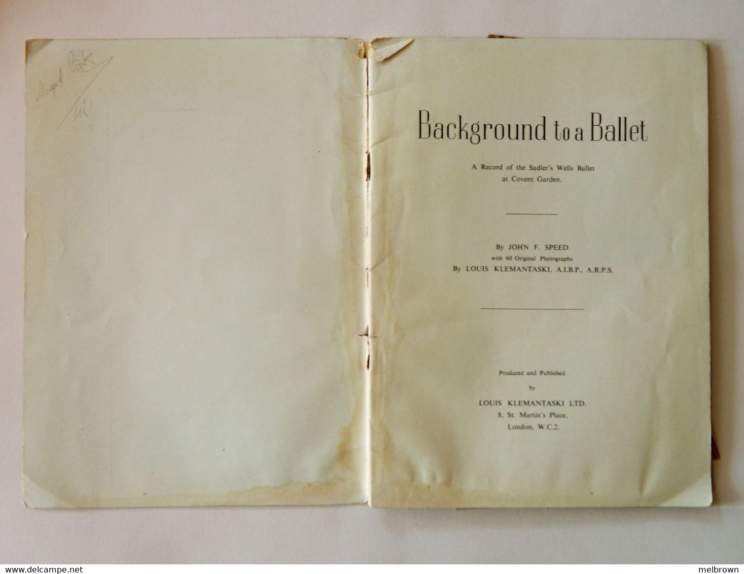 Background To A Ballet 1950'sVintage Booklet By John Speed - Cultura
