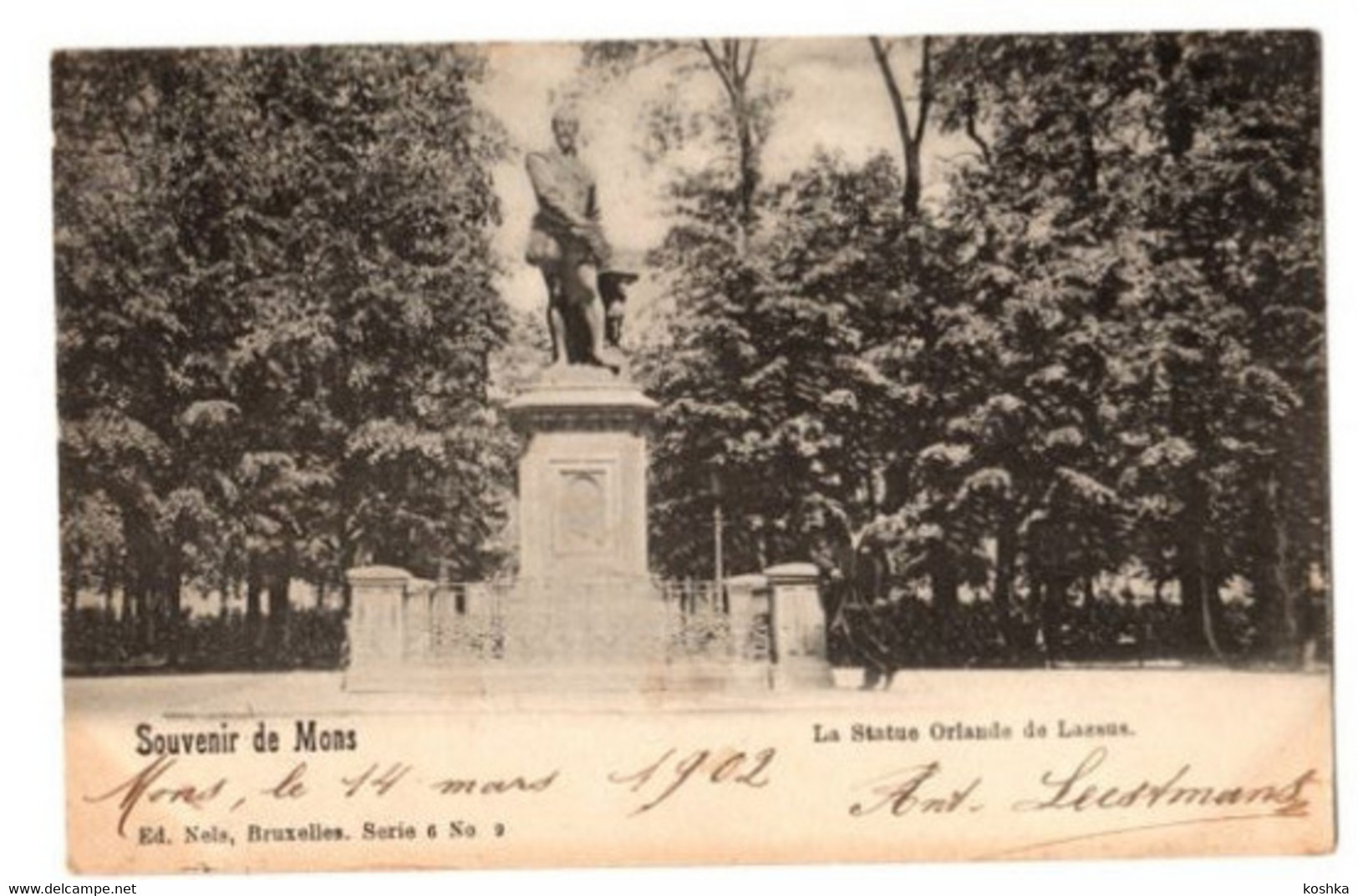 MONS - Statue De Orlande De Lassus - Envoyée En 1902 - Nels Série 6 No 9 - Cafés, Hôtels, Restaurants