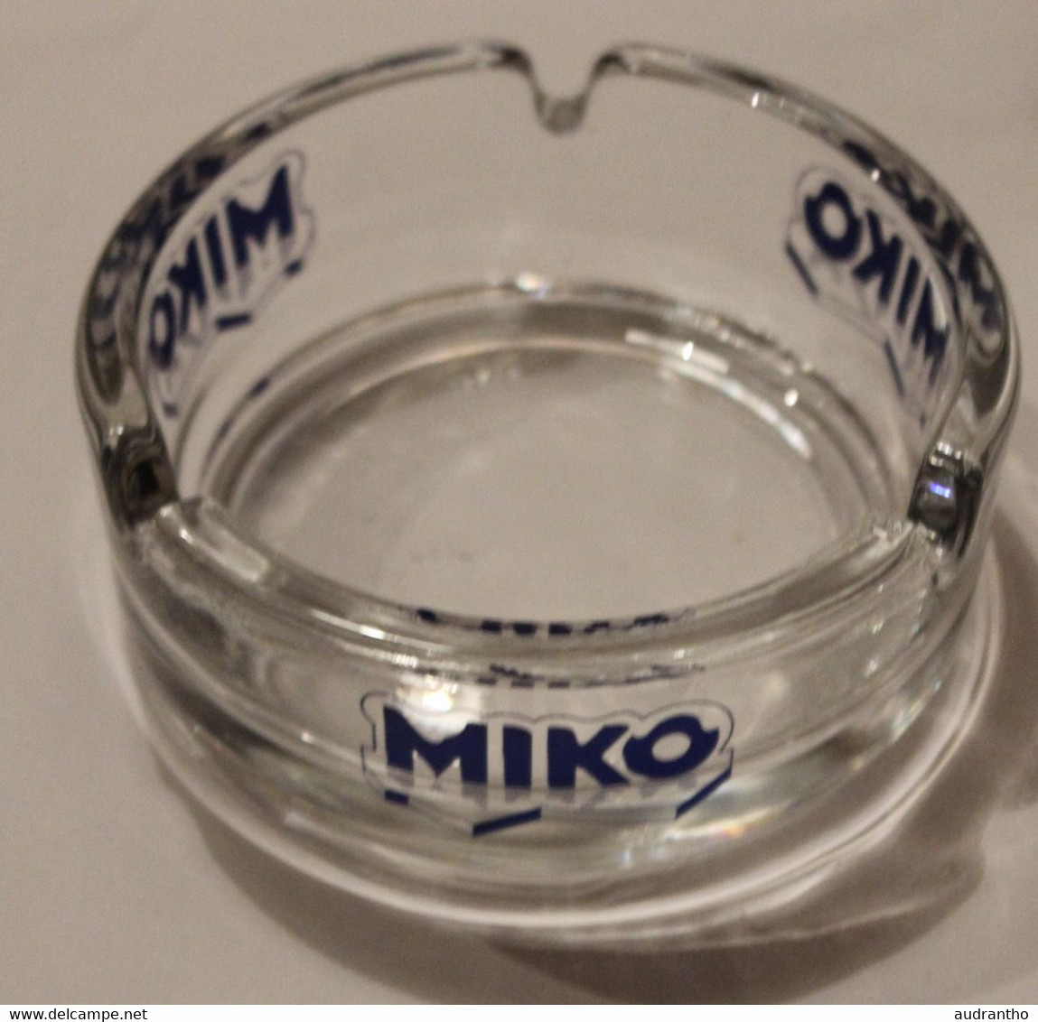 Ancien Cendrier Rond MIKO Verre Transparent Publicitaire Vintage - Ashtrays