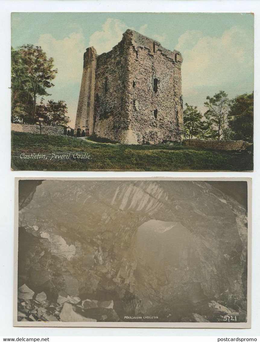 2 Postcards, CASTLETON, Peveril Castle And Peakcavern  ( 2 Scans ) - Montgomeryshire