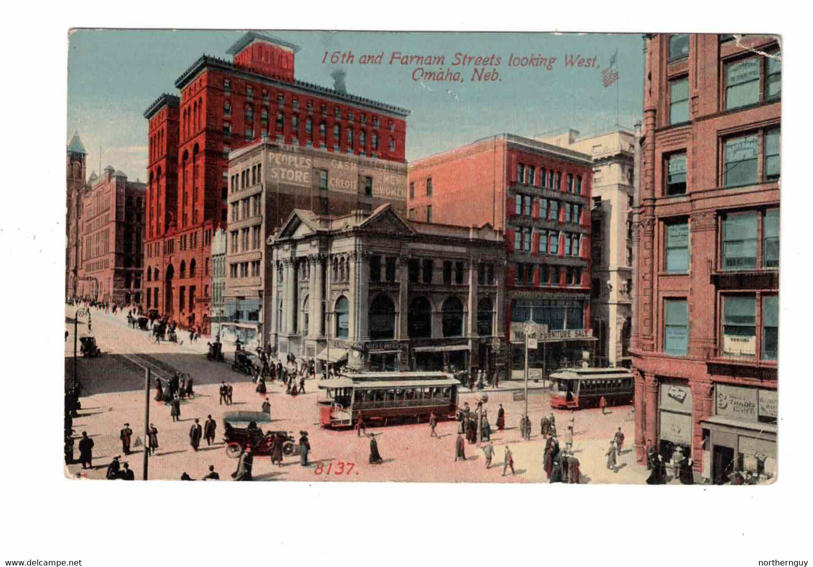 Omaha, Nebraska, USA, "16TH And Farnam Streets Looking West.....", Pre-1915 Postcard, Trollies - Omaha