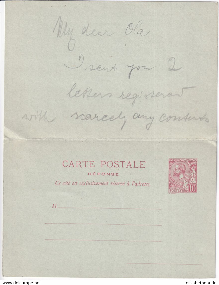 MONACO - 1909 - CARTE ENTIER POSTAL AVEC REPONSE PAYEE De MONTE-CARLO => ALLEMAGNE - Postal Stationery