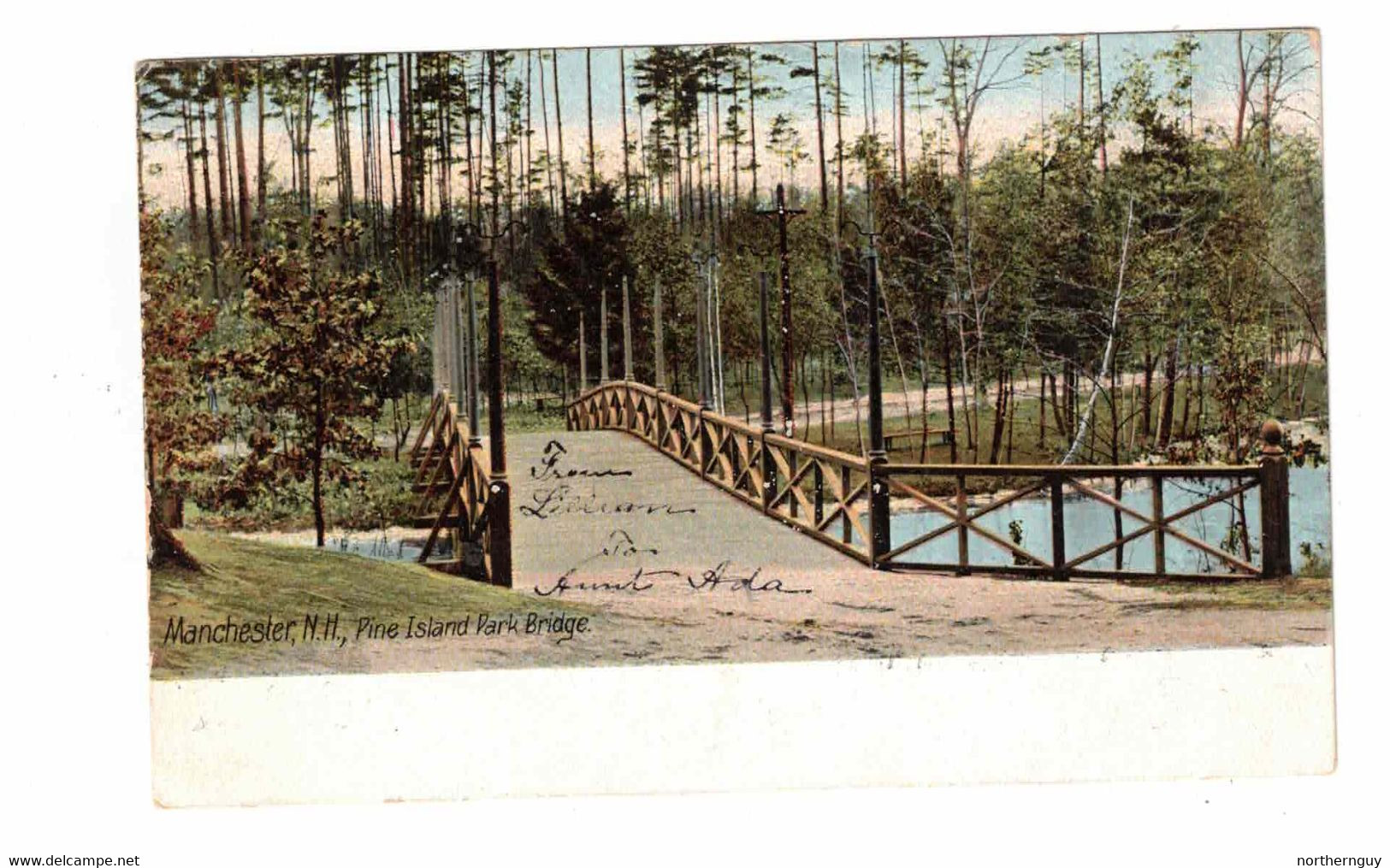 Manchester, New Hampshire, USA, "Manchester, NH, Pine Island Park Bridge", Old Undivided Back Postcard - Manchester