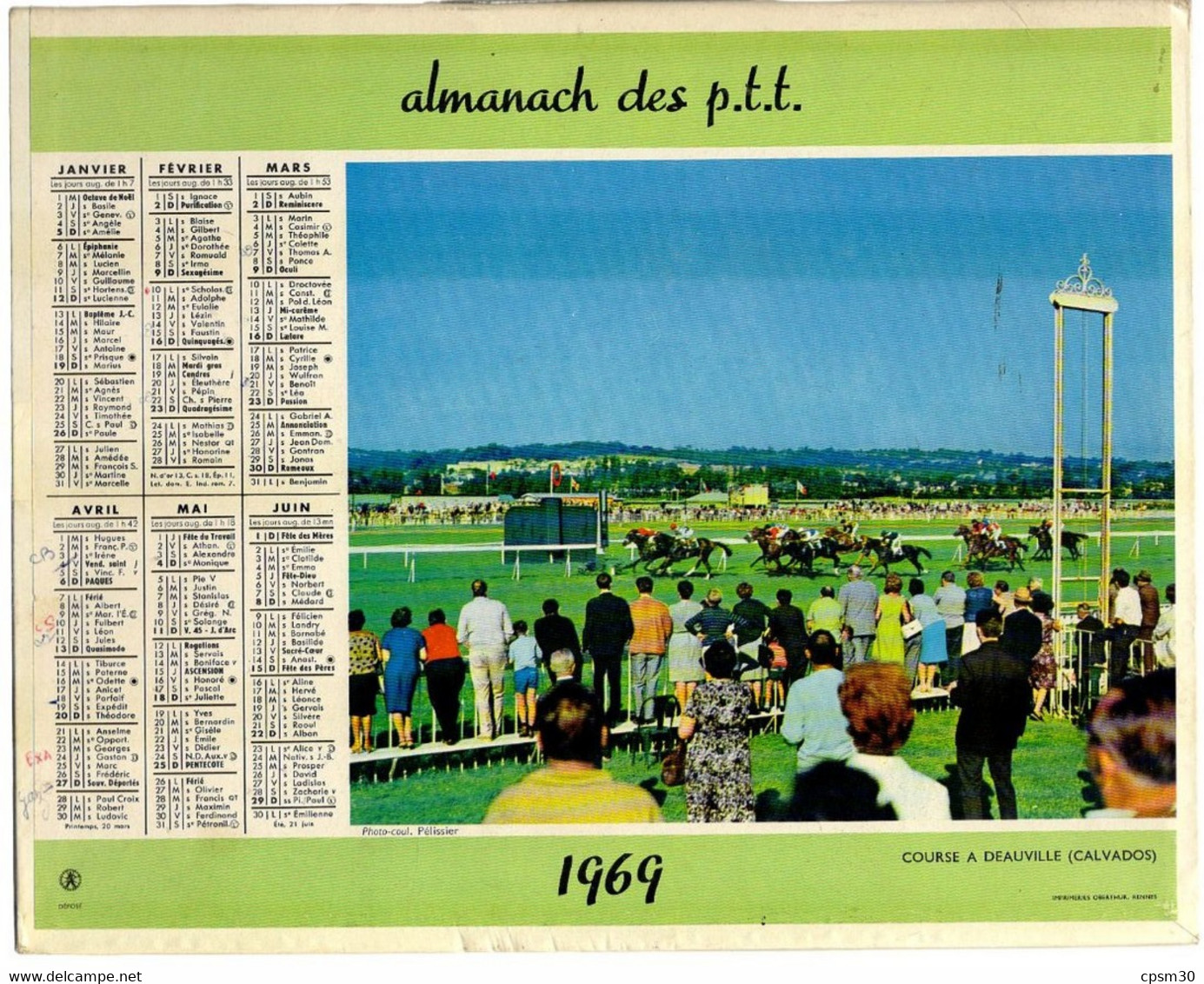 CALENDRIER GF 1969 - Course à Deauville 14 Calvados, Téléphérique Vers Le Brévent, Imprimerie Oberthur-calendrier Double - Grand Format : 1961-70