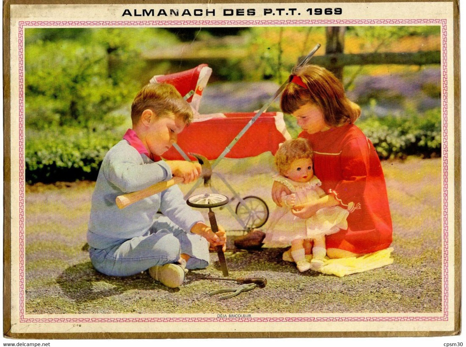 CALENDRIER GF 1969 - Enfant Et Chatons Ou Réparation De La Poussette, Imprimeur Oller (calendrier Double) - Grand Format : 1961-70