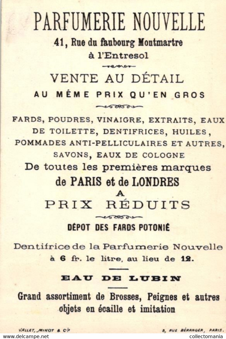 2 Cartes Chromo Parfumerie Nouvelle Rue Du Faubourg Montmartre Paris Lith. Vallet Minot &C° - Antiquariat (bis 1960)