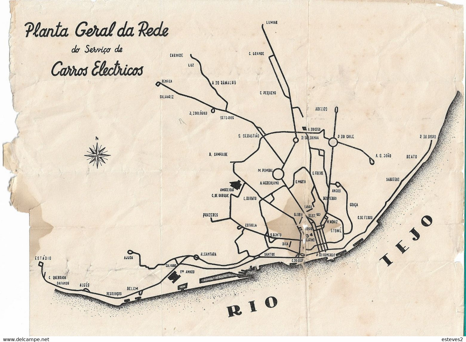 Portugal , Lisboa , Plan For The Lisbon Tram Lines In The 1950s - Europe