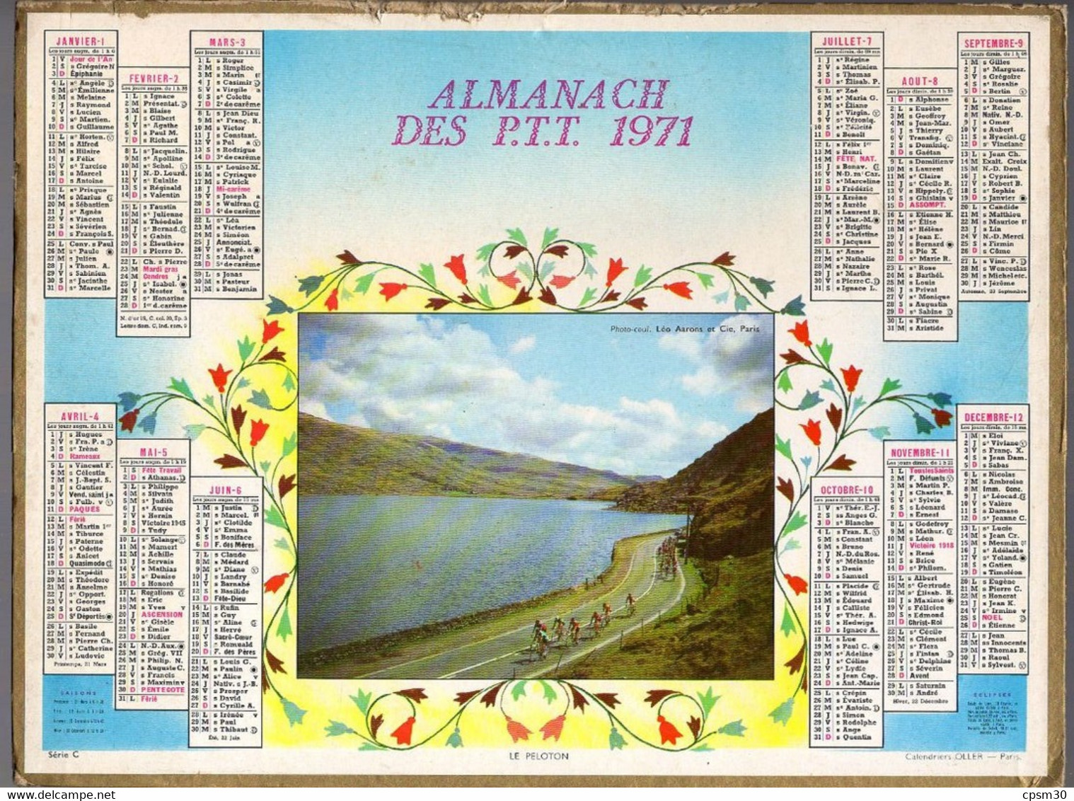 CALENDRIER GF 1971 - Peloton Du Tour De France, Imprimeur Oller - Tamaño Grande : 1971-80