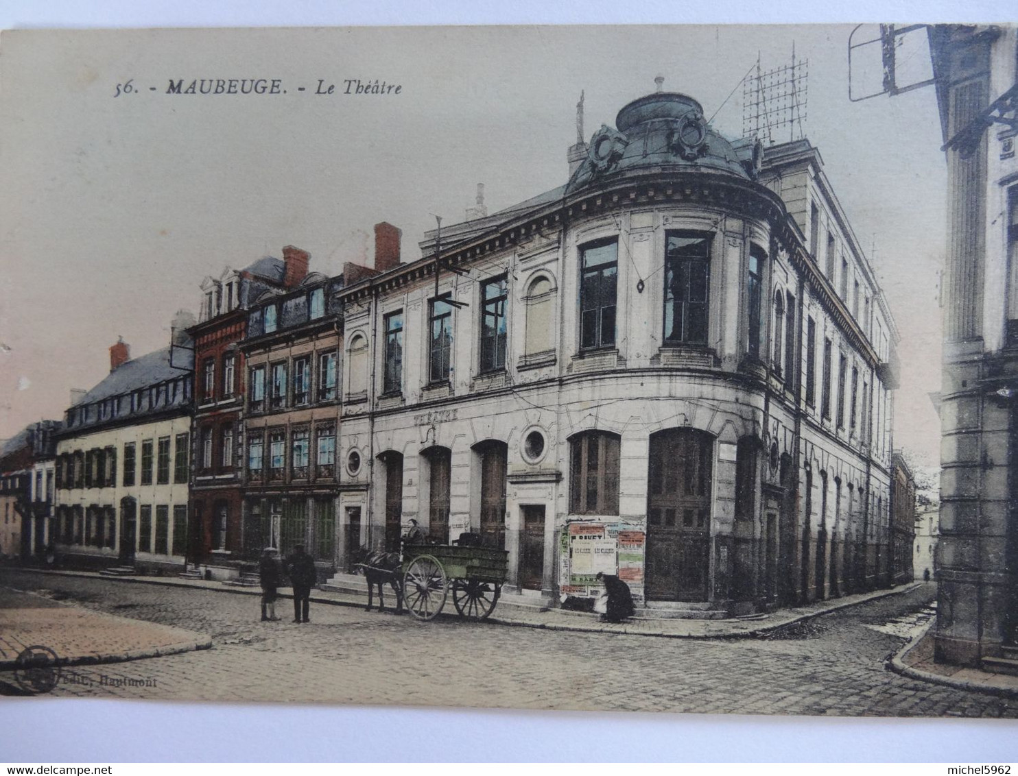 MAUBEUGE LE THEATRE CARTE COLORISEE ATTELAGE - Maubeuge