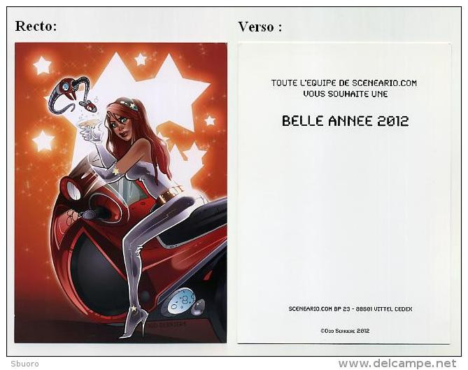 Carte De Voeux 2012 Illustrée Par Ood Serrière - Voir Scan Recto Verso - Etoiles Moto Femme... - Ilustradores S - V