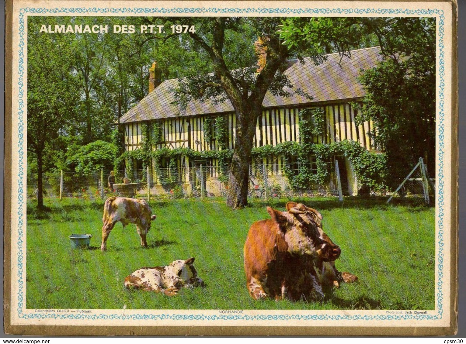 CALENDRIER GF 1974 - Enfant Et Le Lapin, Vaches Au Pré, Imprimeur Oller (calendrier Double) - Tamaño Grande : 1971-80