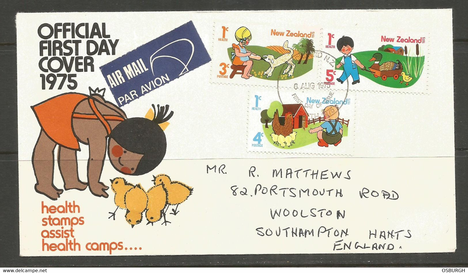 NEW ZEALAND. 1975. HEALTH FDC. AIRMAIL TO SOUTHAMPTON. - Lettres & Documents