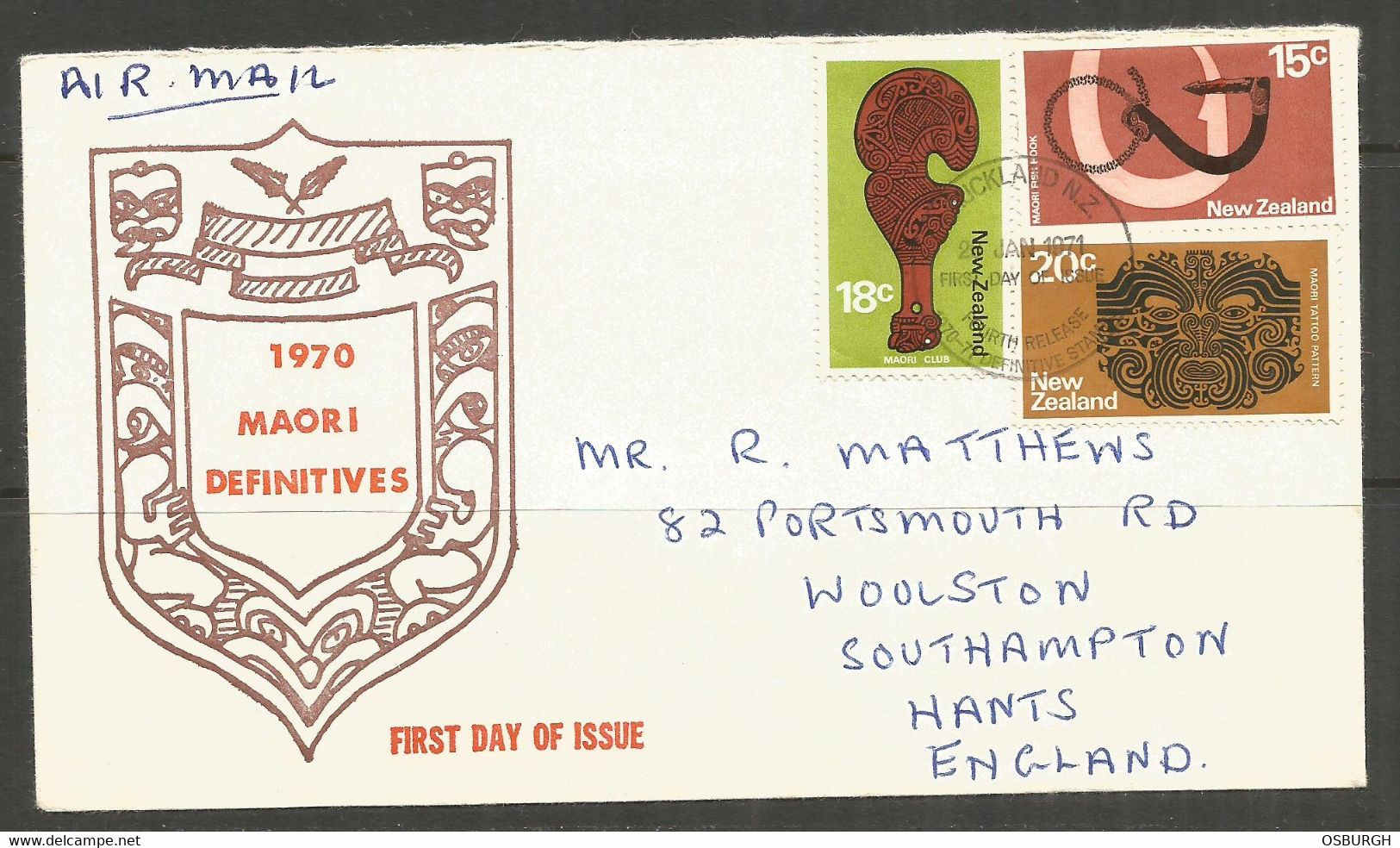 NEW ZEALAND. 1971. MAORI FDC. AIRMAIL TO SOUTHAMPTON. - Lettres & Documents