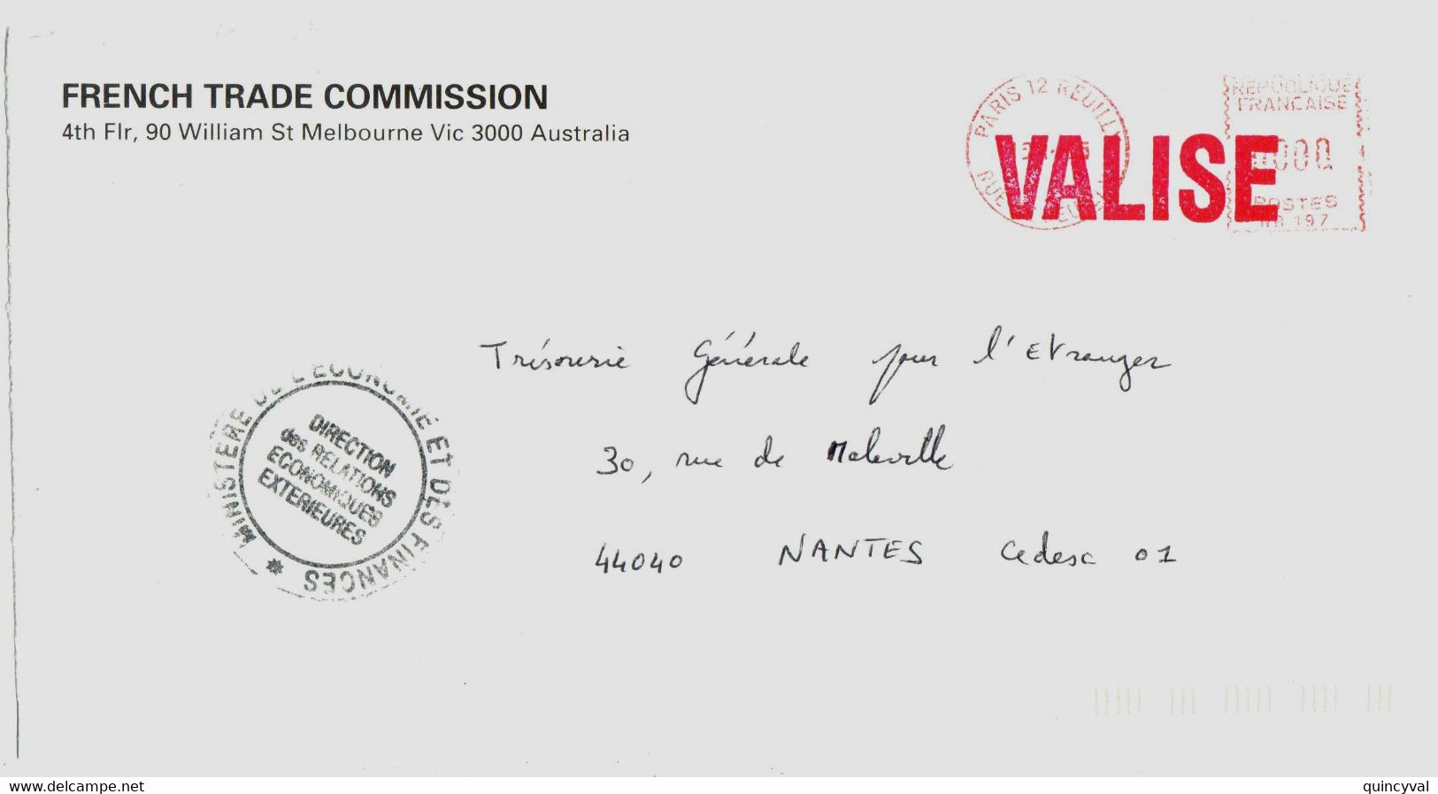 PARIS 12 Reuilly Lettre Entête French Trade Commission Melbourne AUSTRALIE EMA Griffe VALISE Ministère Finances Ob 1995 - Frankobriefe