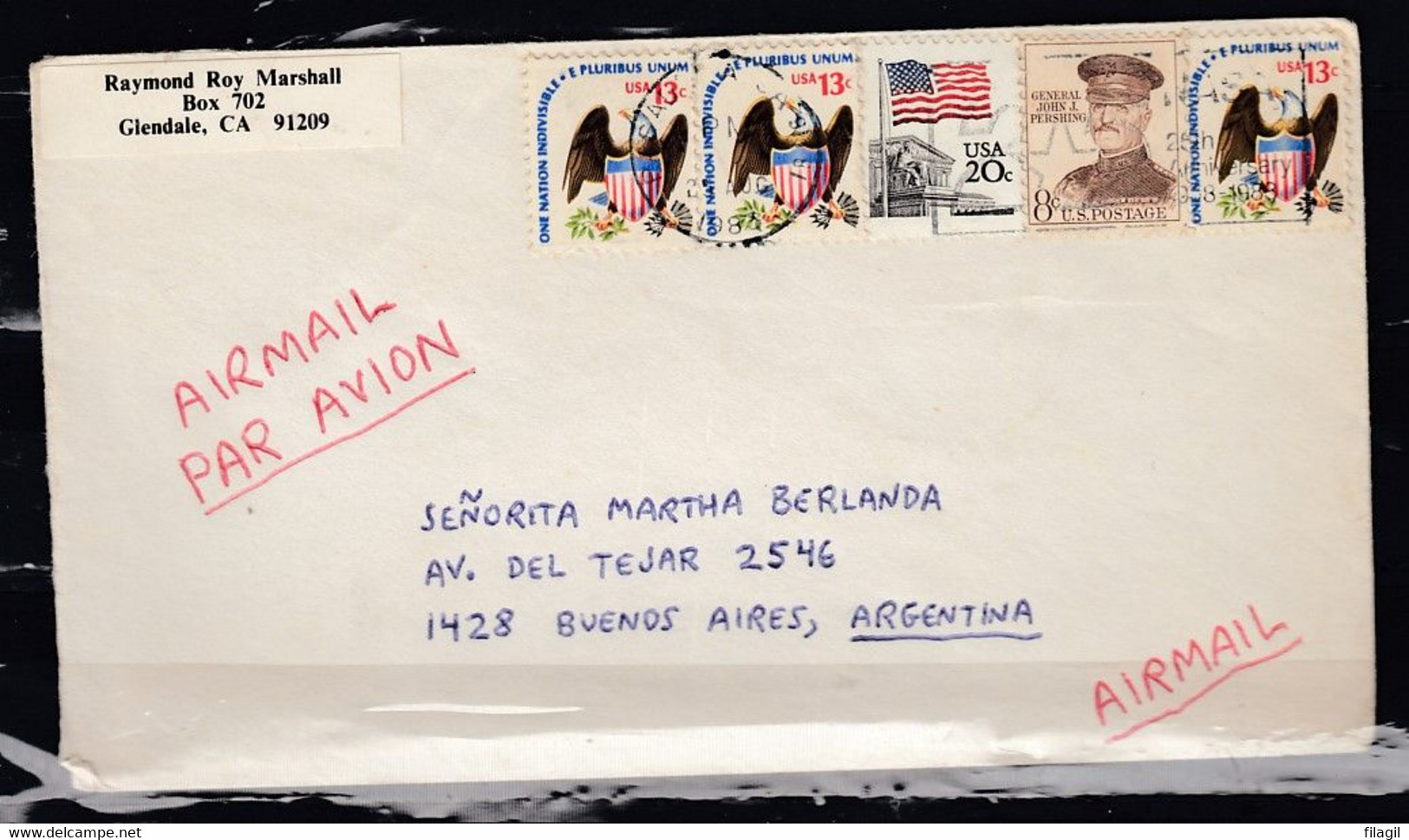 Brief Van Glendale Naar Buenos Aires (Argentinie) - Briefe U. Dokumente