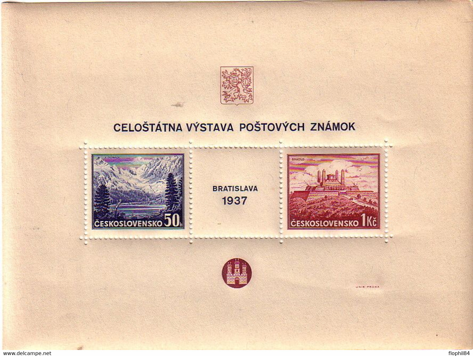 TCHECOSLOVAQUIE - BLOC FEUILLET N°3 -EXPOSITION PHILATHELIQUE DE BRATISLAVA 1937 - NEUF SANS TRACE DE CHARNIERE. - Unused Stamps