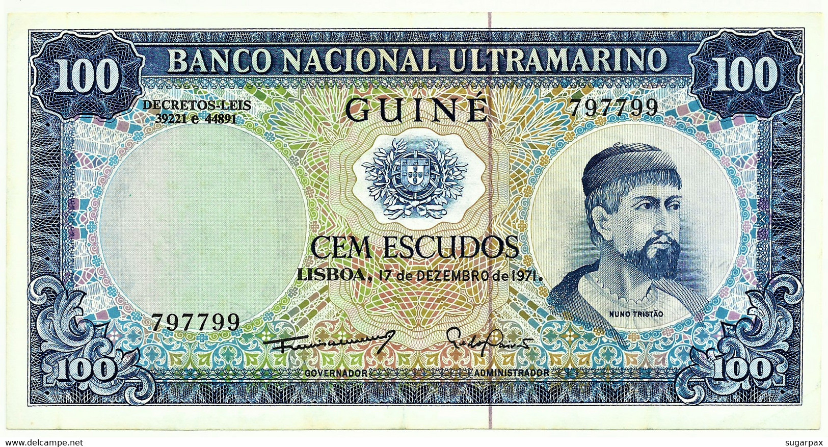 Guiné-Bissau - 100 Escudos - 17.12.1971 - P 45 - Sign Varieties - Nuno Tristão - PORTUGAL - Guinea-Bissau