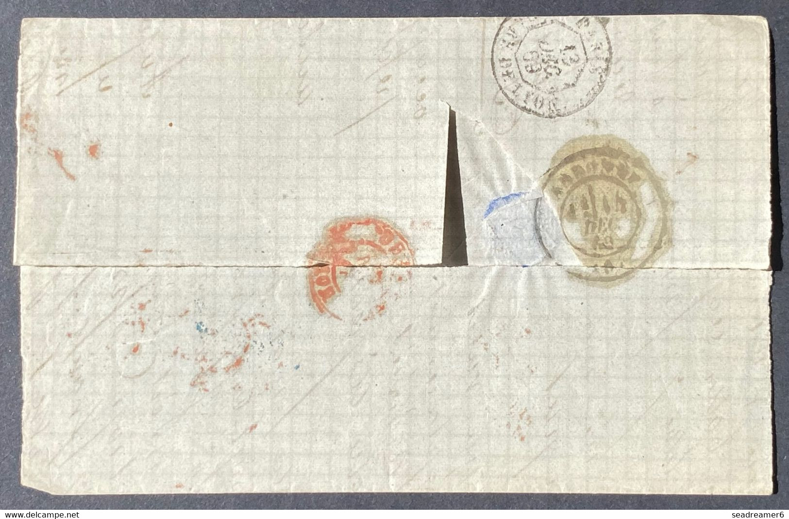 Espagne Lettre 1869 N°88a Doce Cuartos Orange Obl Dateur Rouge Ambulant "Norte AMB .DESC  Annonay Pas Courant Ainsi ! - Storia Postale