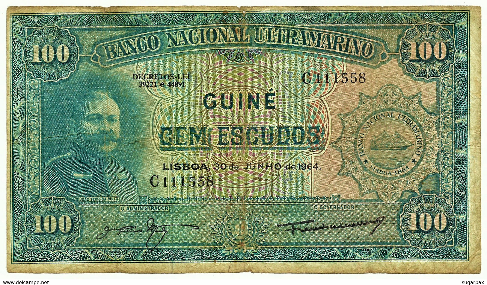 Guiné-Bissau - 100 Escudos - 30.06.1964 - P 41 - Sign Varieties - João Teixeira Pinto - PORTUGAL - Guinea–Bissau