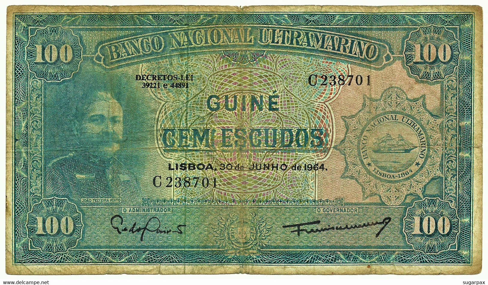 Guiné-Bissau - 100 Escudos - 30.06.1964 - P 41 - Sign Varieties - João Teixeira Pinto - PORTUGAL - Guinea-Bissau