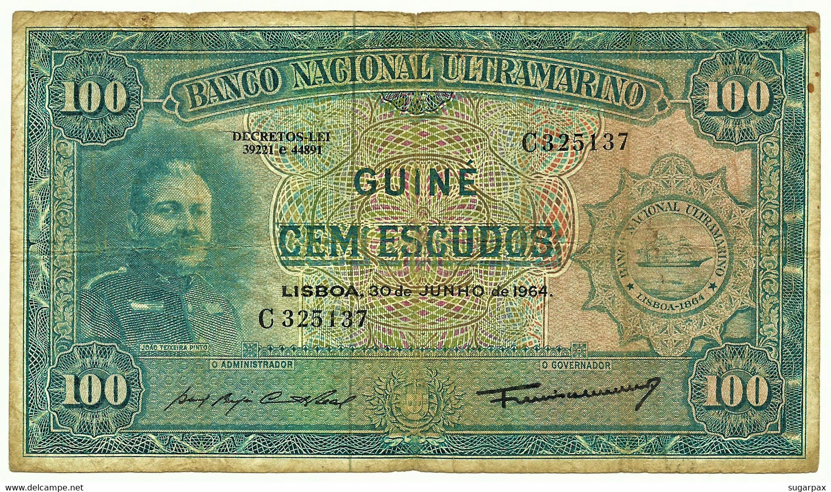 Guiné-Bissau - 100 Escudos - 30.06.1964 - P 41 - Sign Varieties - João Teixeira Pinto - PORTUGAL - Guinea-Bissau