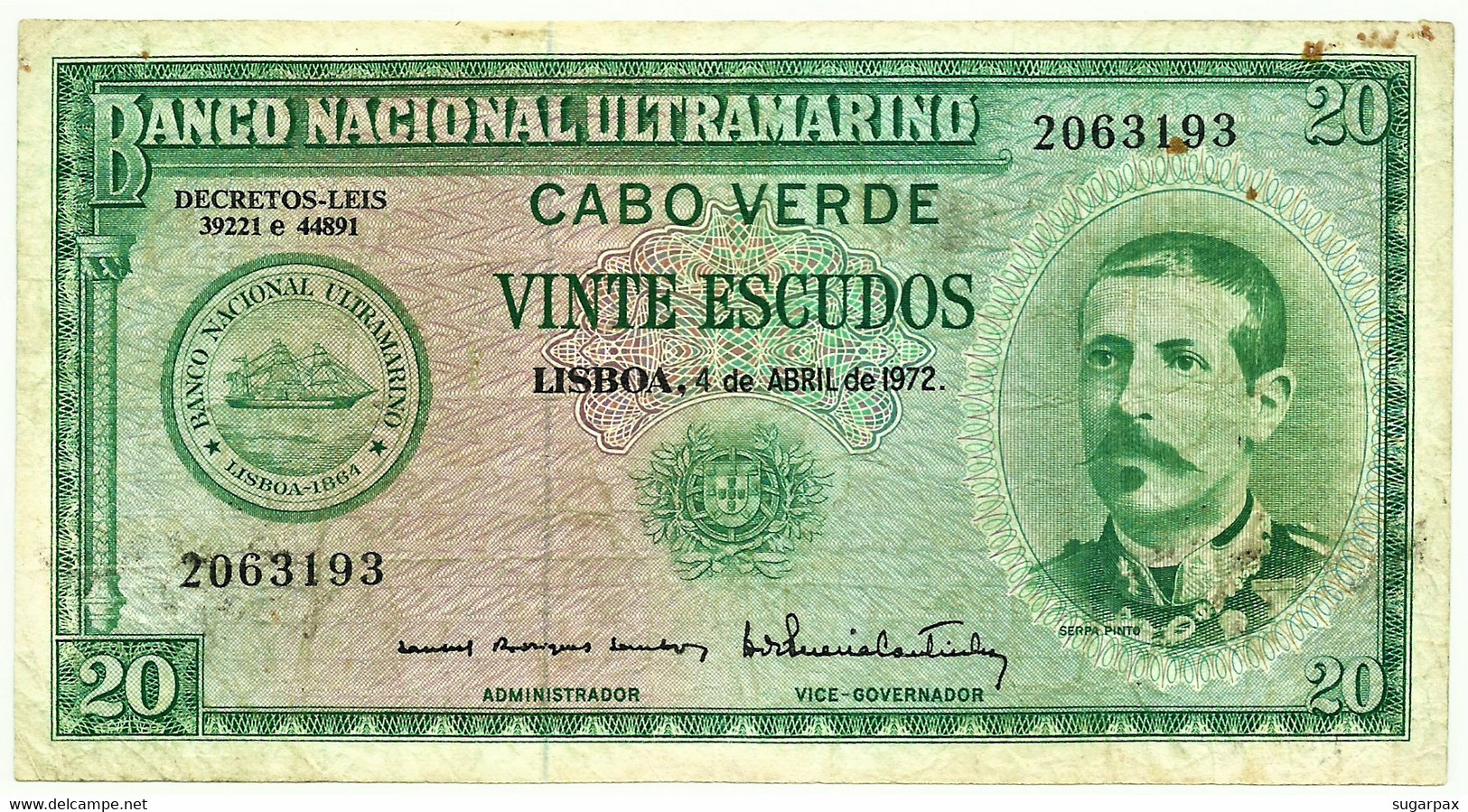 CAPE VERDE - 20 ESCUDOS - 04.04.1972 - Pick 52 - Serpa Pinto - Portugal Cabo - Cap Verde