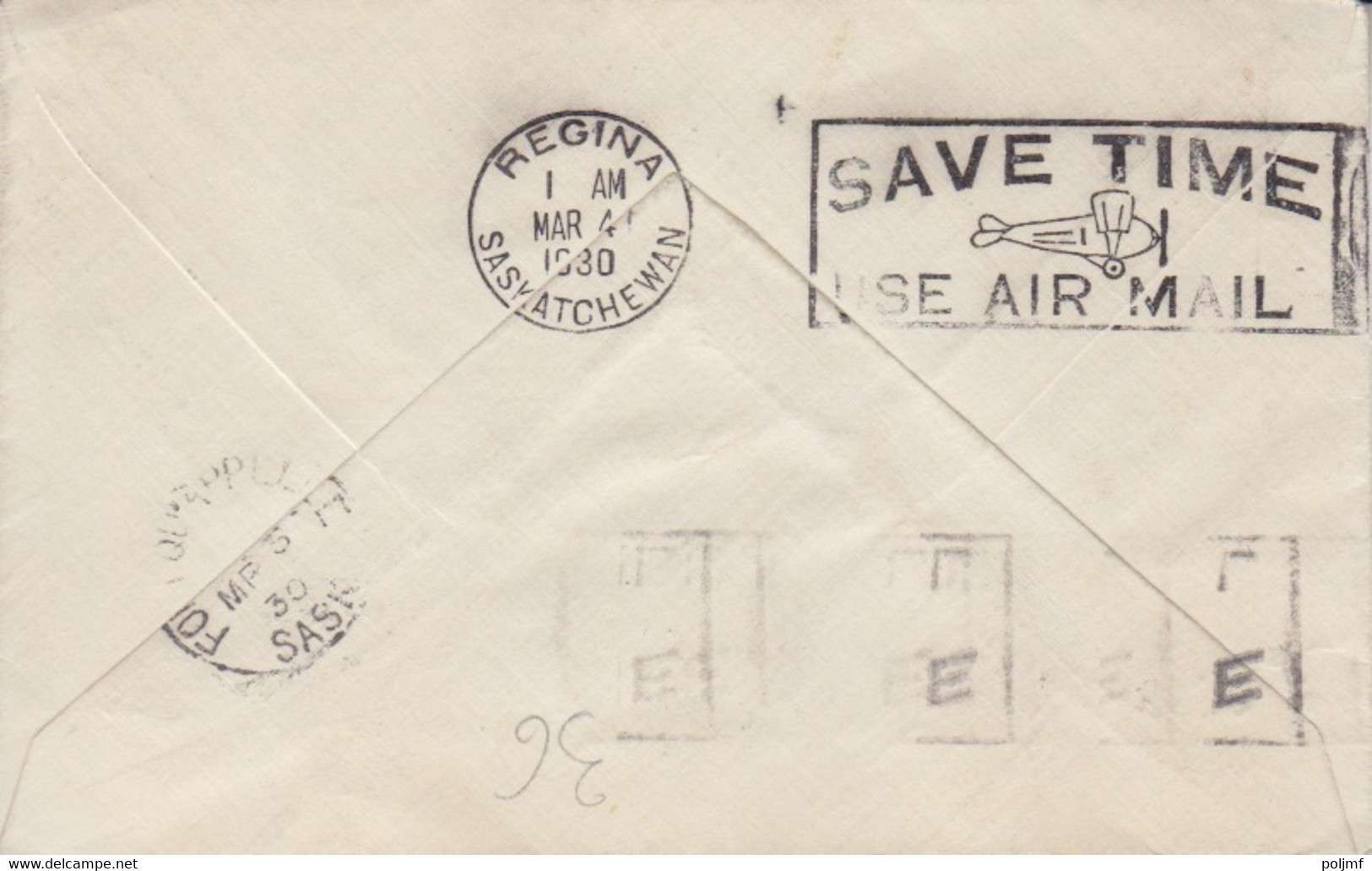 PA 1 Obl. Flamme Winnipeg Le 3 Mar 1930, 1° Vol Winnipeg - Regina (Indiens Et Tipi, Noir) - Luftpost