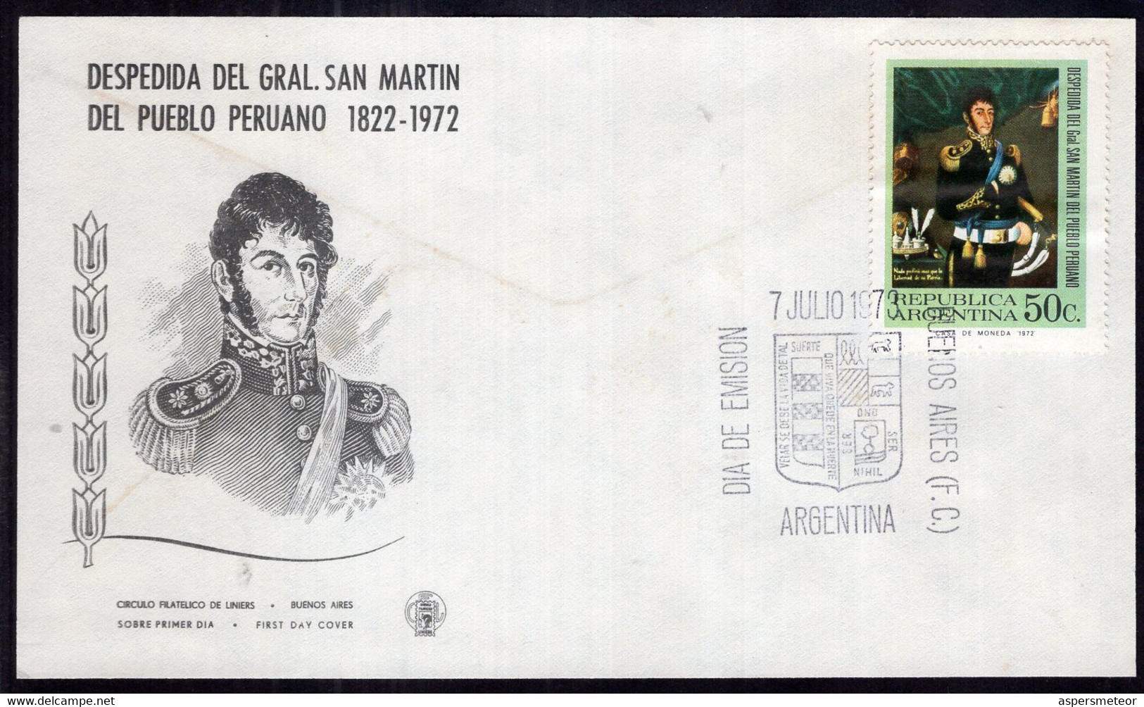 Argentina - 1973 - Hoja - FDC - Cachet Spécial - Despedida Del Gral. San Martin Del Pueblo Peruano 1822 - A1RR2 - Oblitérés