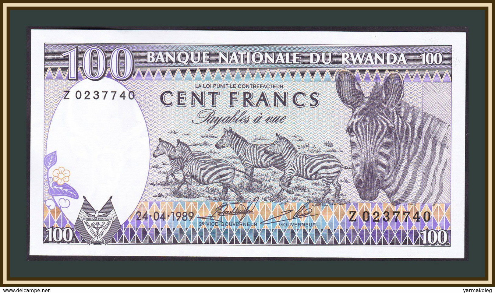 Rwanda 100 Francs 1989 P-19 (19a.1) UNC - Rwanda