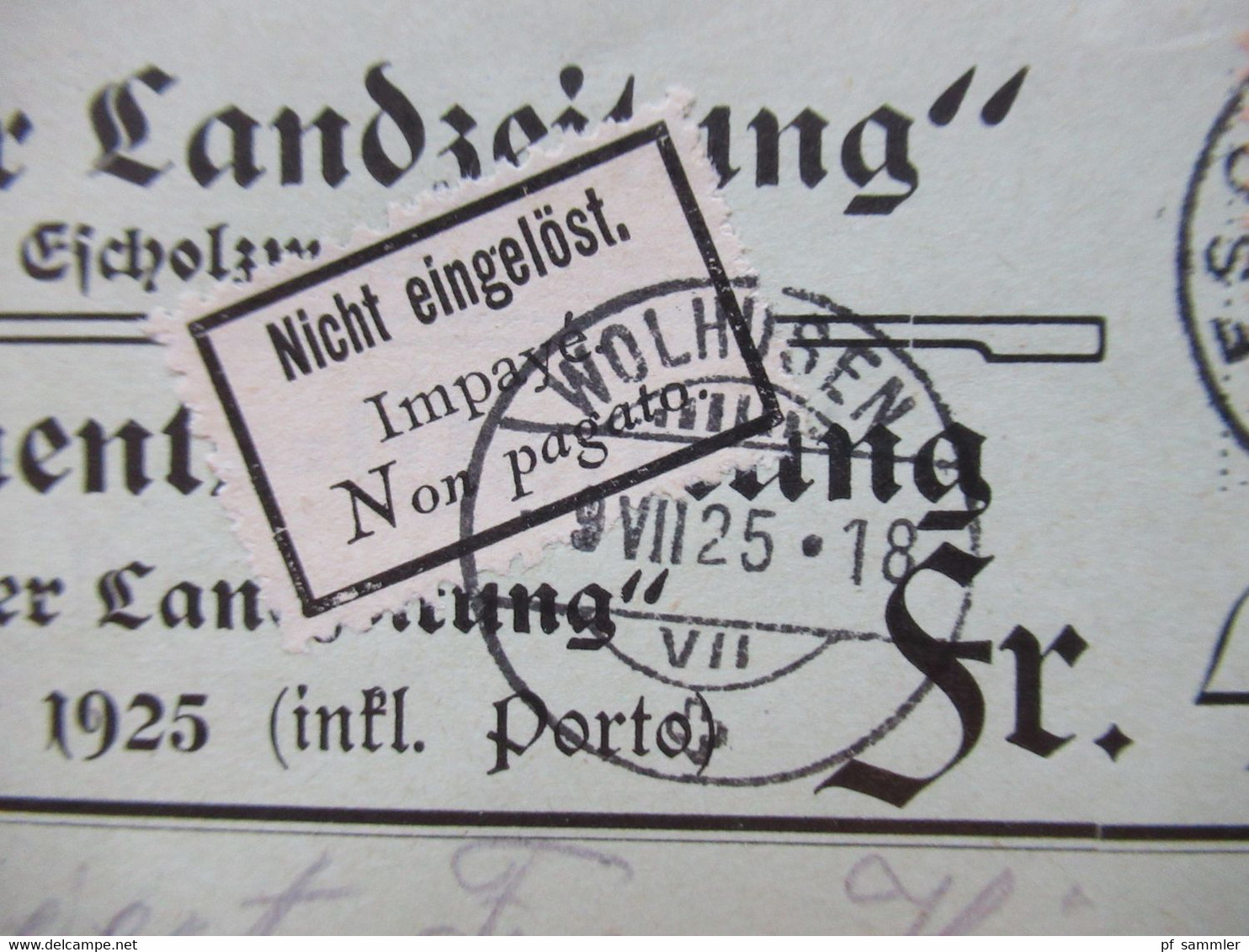 Schweiz 1925 Luzerner Landzeitung Abonnements Quittung Retour Aufkleber Nicht Eingelöst Impaye Non Pagato - Cartas & Documentos