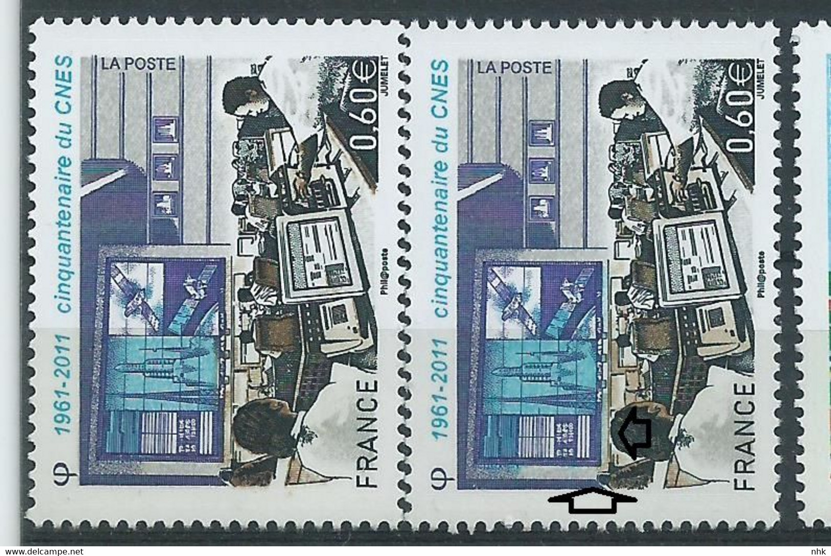 [47] Variété : N° 4604 CNES Grand écran Au Cadre Bleu Au Lieu De Bistre + Normal ** - Unused Stamps