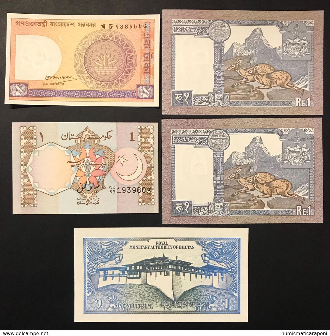 Bhutan Pakistan Asia 5 Banconote Unc  Fds LOTTO 3413 - Bhután