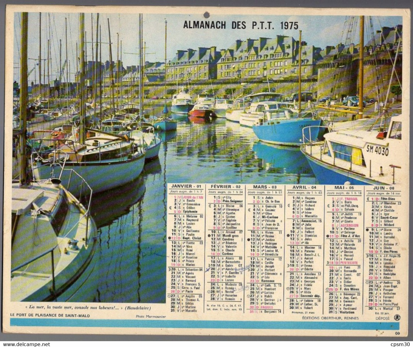 CALENDRIER GF 1975 - Port De St Malo 35 Ile&V, Cathédrale Albi 81 Tarn, Imprimeur Oberthur Rennes (calendrier Double) - Groot Formaat: 1971-80