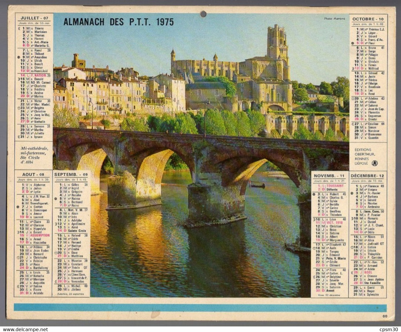 CALENDRIER GF 1975 - Port De St Malo 35 Ile&V, Cathédrale Albi 81 Tarn, Imprimeur Oberthur Rennes (calendrier Double) - Formato Grande : 1971-80