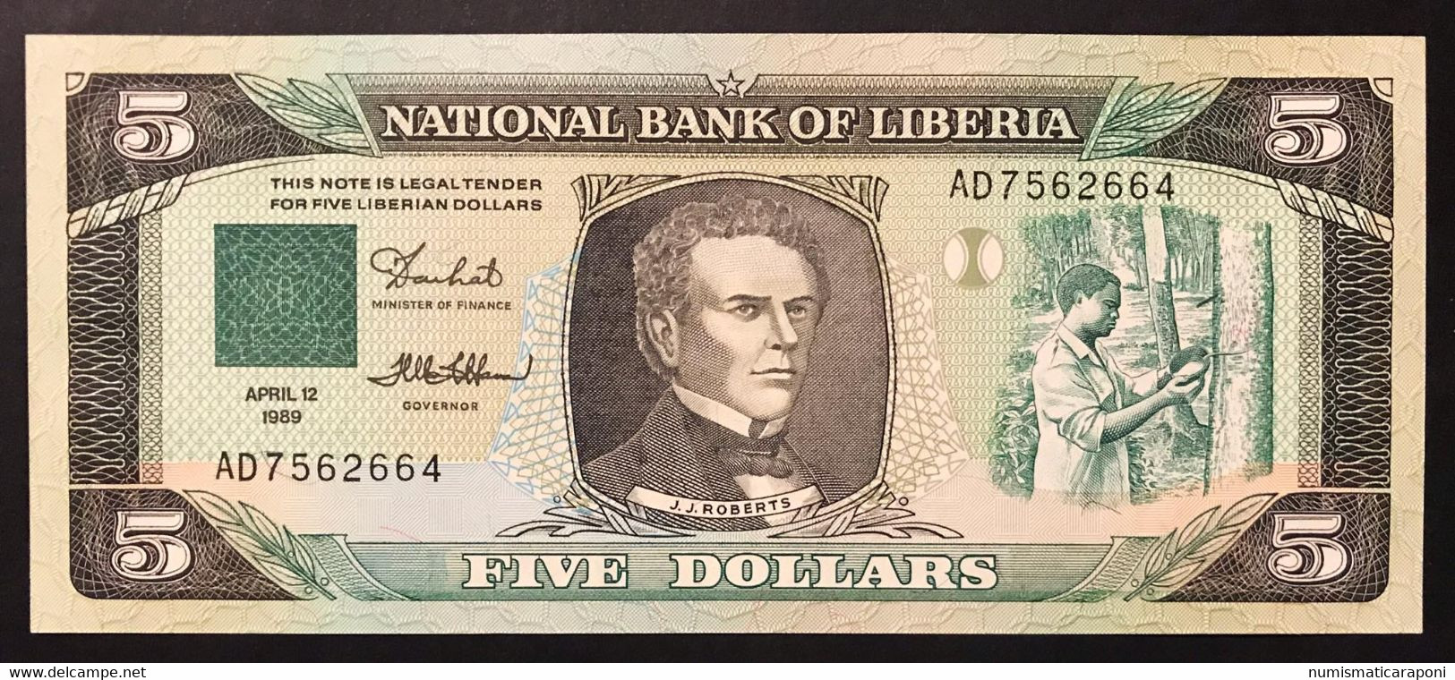 Liberia 5 Dollars 1989 PICK # 19 UNC Fds  LOTTO 3416 - Liberia