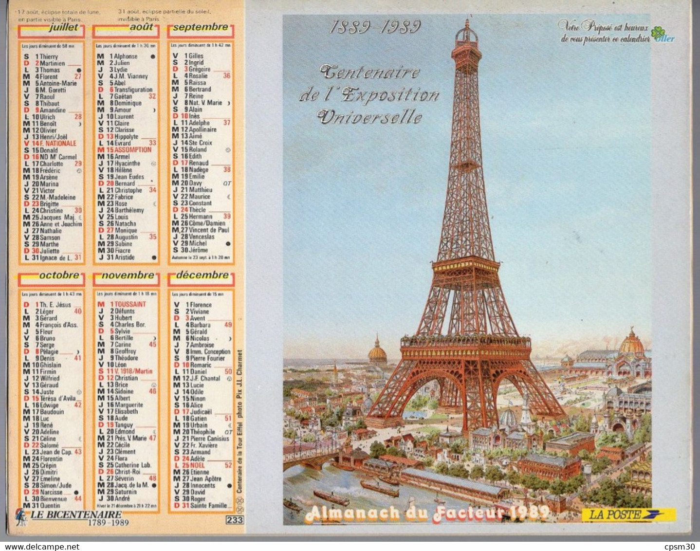 CALENDRIER GF 1978 - Paris Tour Eiffel 75, maison fleurie dans le Nord, imprimeur Oberthur Rennes (calendrier double)