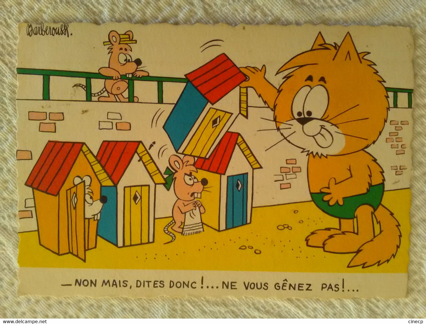 CPSM Illustrateur BARBEROUSSE Les Cabines De Plage - Chat Et Souris - Humour - Barberousse