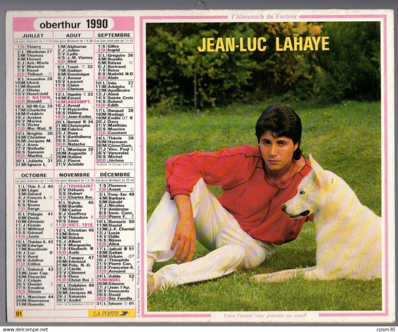 CALENDRIER GF 1990 - Jean-Luc Lahaye, Imprimeur Oberthur Rennes (calendrier Double) - Grand Format : 1981-90