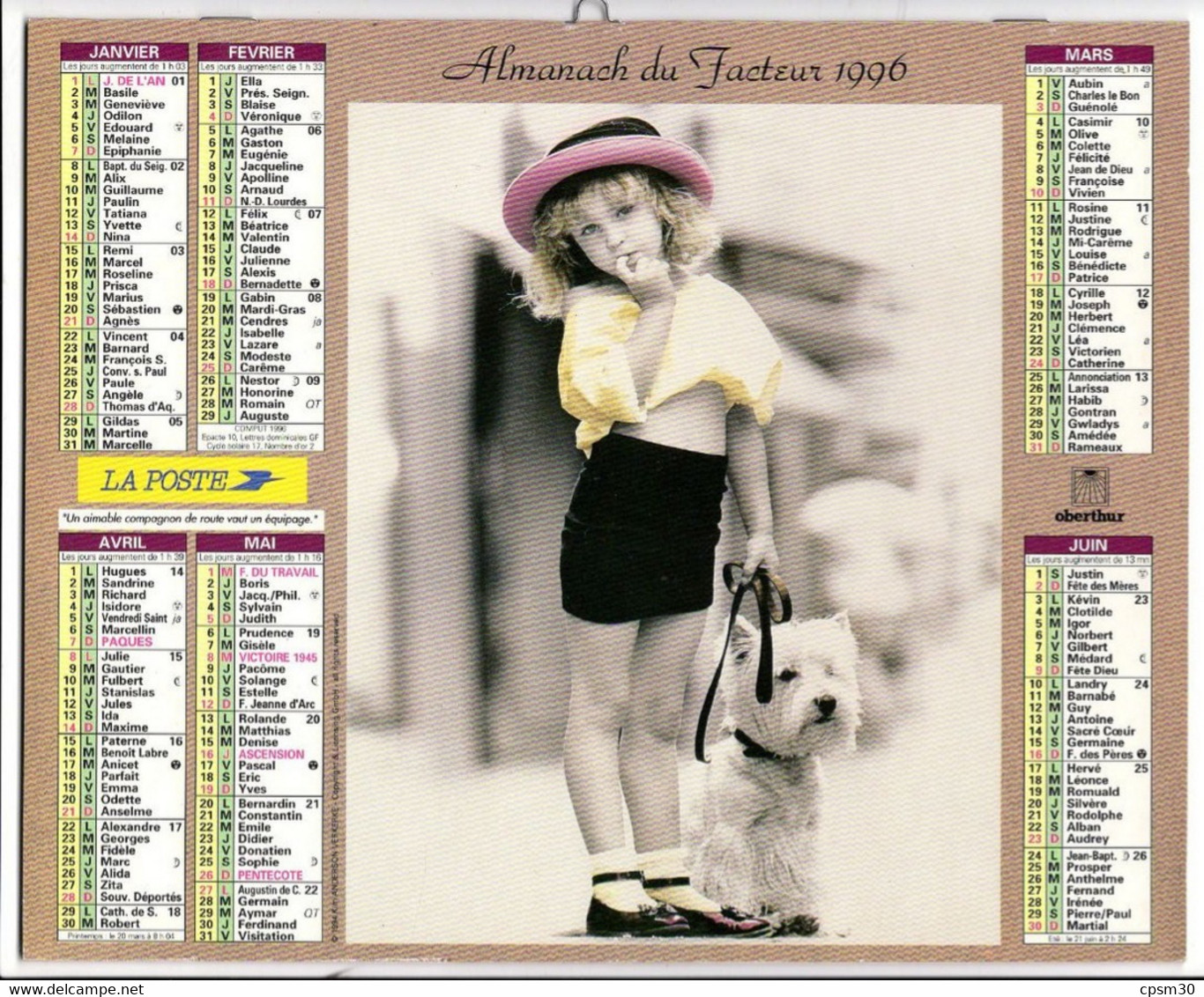 CALENDRIER GF 1996 - Enfant Et Romantisme, Imprimeur Oberthur Rennes (calendrier Double) - Grand Format : 1991-00