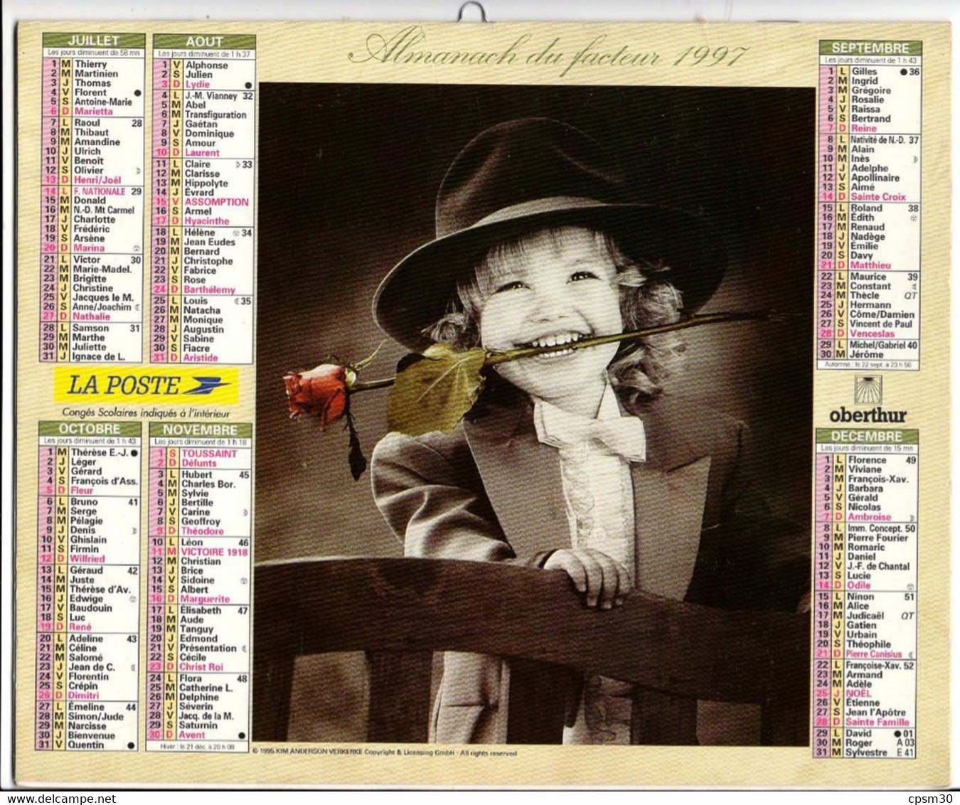 CALENDRIER GF 1997 - Enfant Et Romantisme, Imprimeur Oberthur Rennes (calendrier Double) - Grand Format : 1991-00