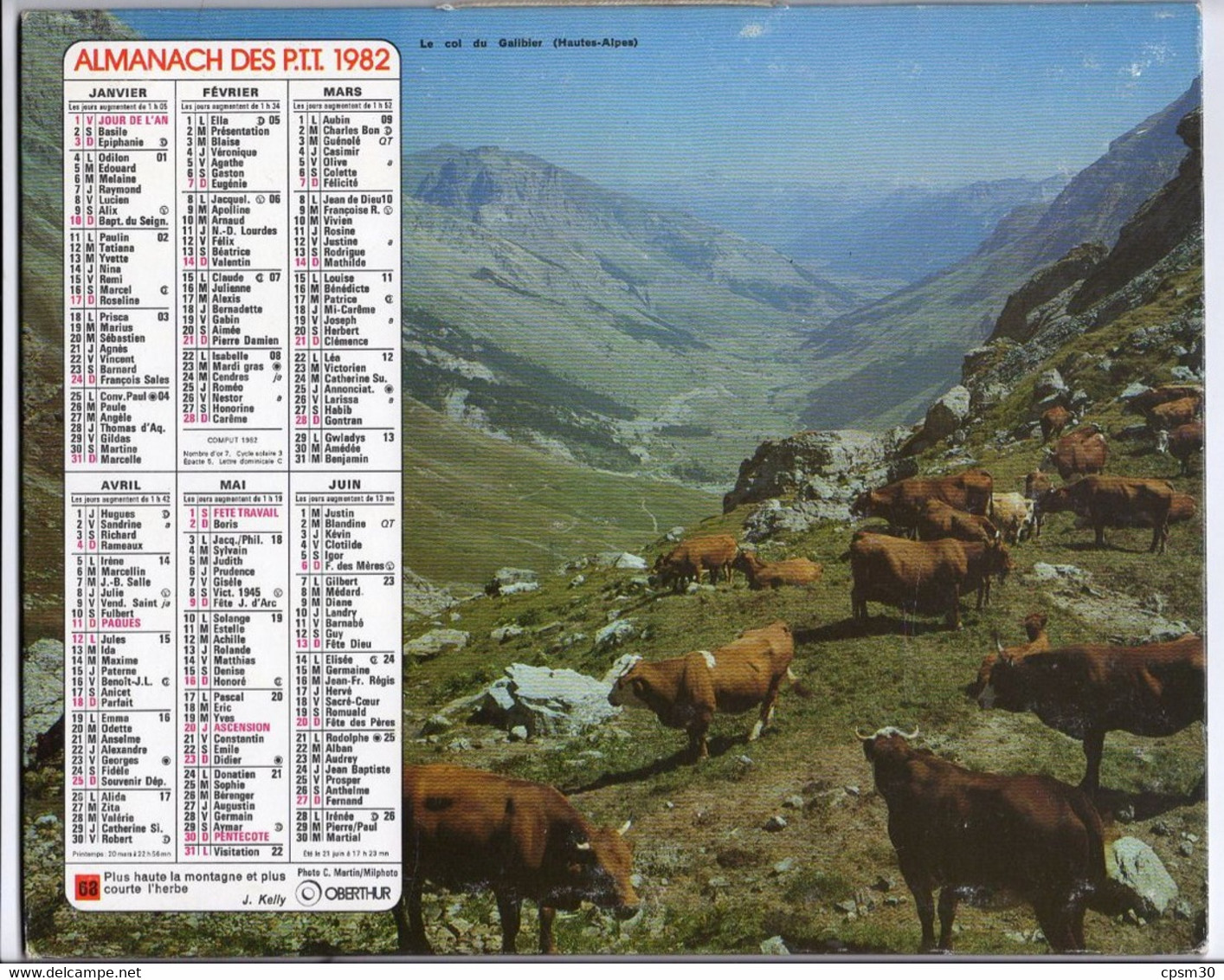 CALENDRIER GF 1982 - Vaches En Pâturage, Chevaux, Imprimeur Oberthur Rennes (calendrier Double) - Grand Format : 1981-90