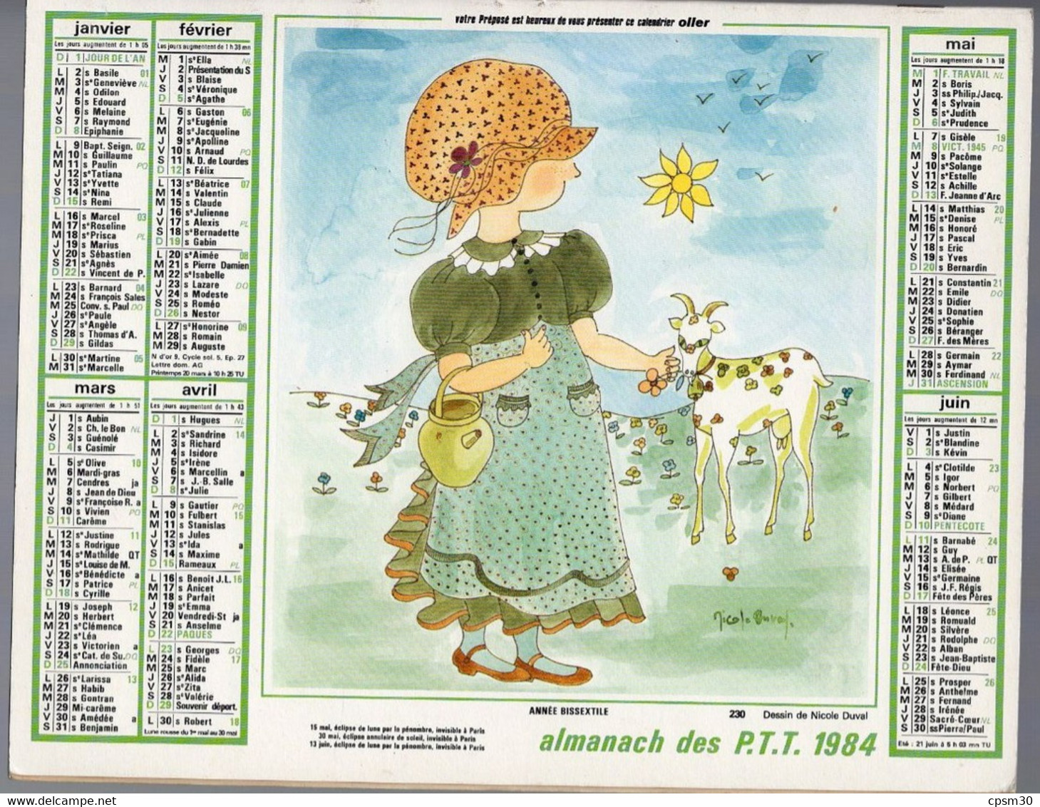 CALENDRIER GF 1984 - Les Enfants Dessin De Nicole Duval, Imprimeur Oller (calendrier Double) - Grand Format : 1981-90