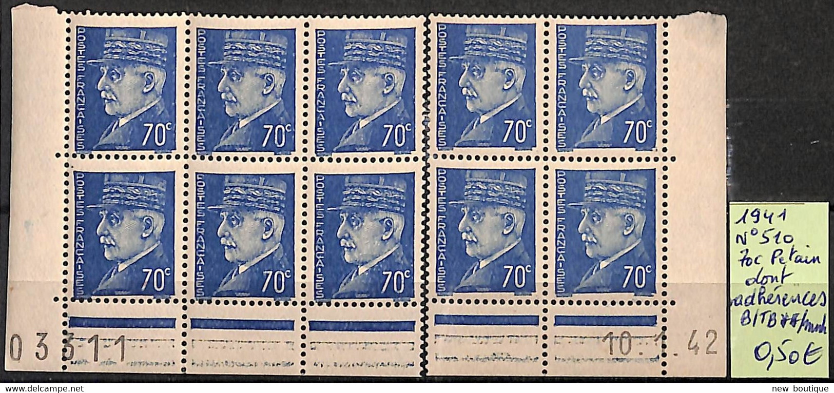 NB - [825959]B/TB//**/Mnh-France 1941 - N° 510, 70c Pétain, Dont Adhérences - 1941-42 Pétain