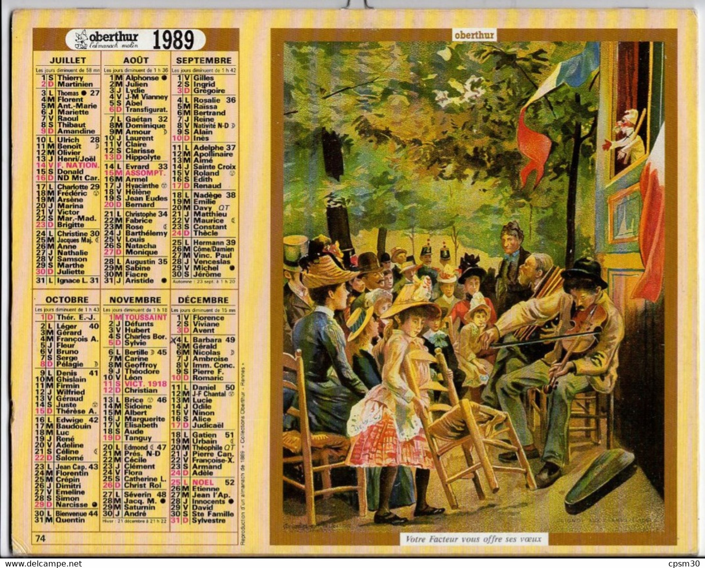 CALENDRIER GF 1989 - Reproduction De 1889, Imprimeur Oberthur Rennes (calendrier Double) - Grand Format : 1981-90