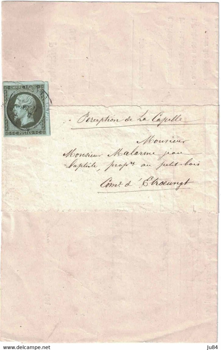 Aisne - La Capelle - Lettre Entête Perception - Pour Etrœungt - Empire N°11 - Seul Sur Lettre - Défectueux - Côte 500€ - 1849-1876: Klassik