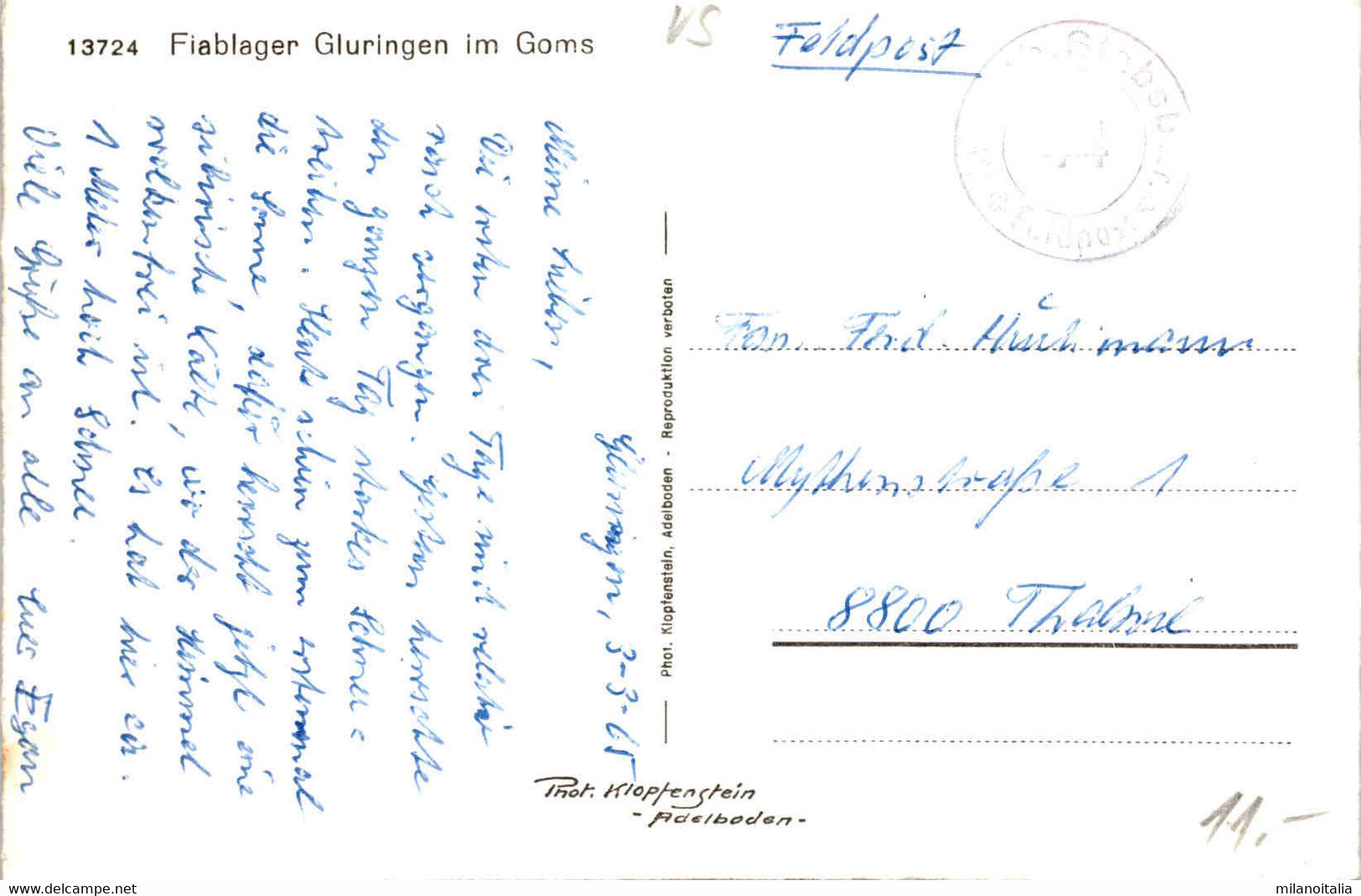 Fiablager Gluringen Im Goms (13724) * Feldpost 3. 3. 1965 - Gluringen