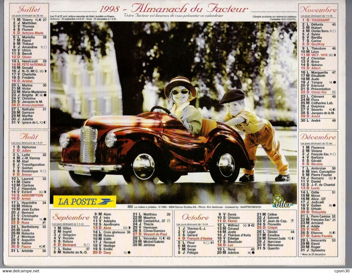 CALENDRIER GF 1998 - Enfants Et Romantisme, Imprimeur Oller Et JC Bresson (calendrier Double) - Grand Format : 1991-00