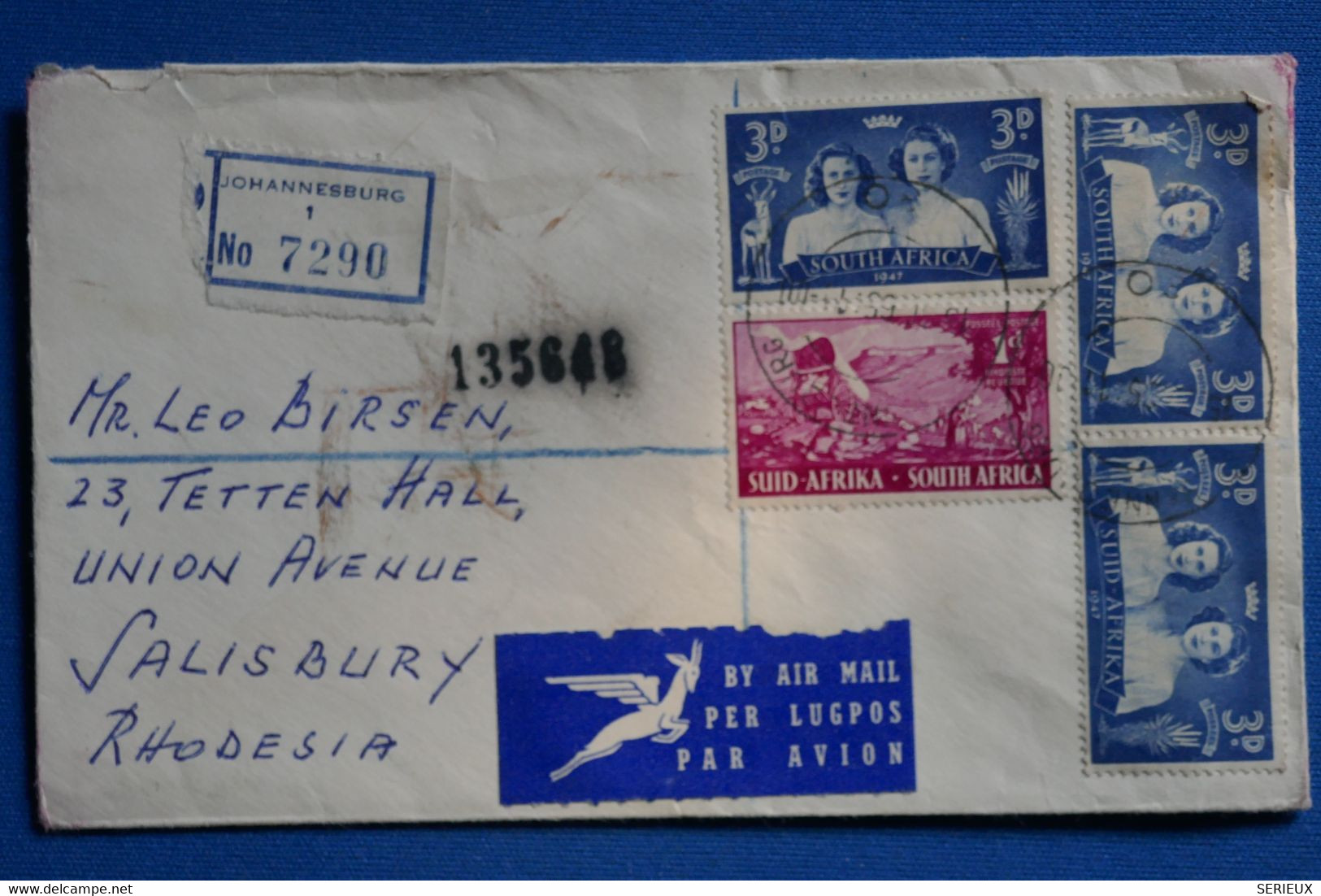 C  SOUTH AFRICA BELLE LETTRE RECOM.  1965 PAR AVION  JOHANNESBURG POUR SALISBURY RHODESIA+ AFFRANCH. PLAISANT - Nouvelle République (1886-1887)