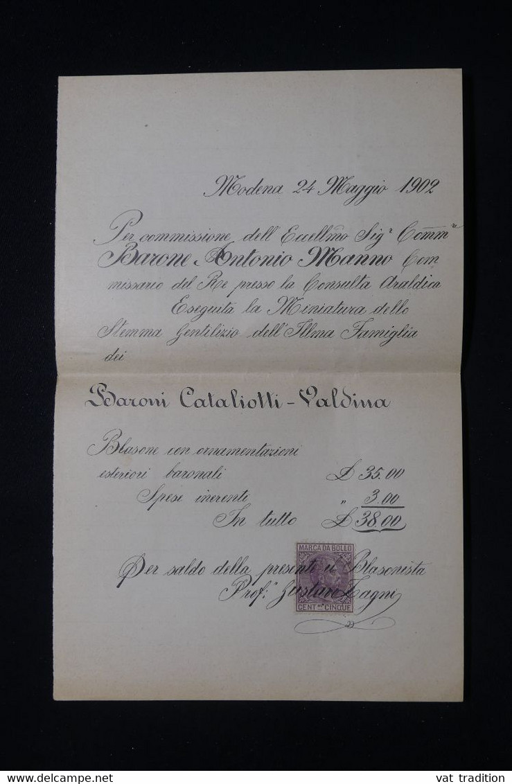 ITALIE - Fiscal Sur Document De Modéna En 1902 - L 94122 - Fiscali